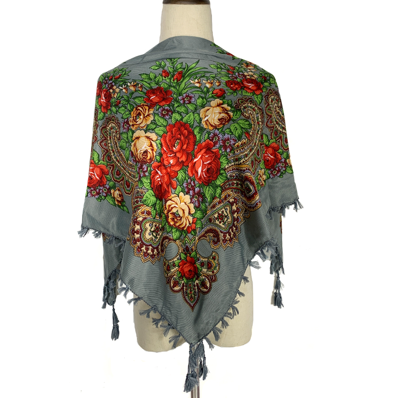 Bandana Cotton - 90*90 سنتيمتر المرأة الروسية الأزهار وشاح